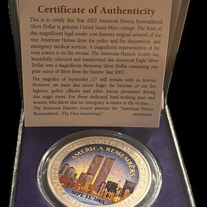 01-02 American Silver Eagle "Remember the Heroes" Commemorative Collectible Coin